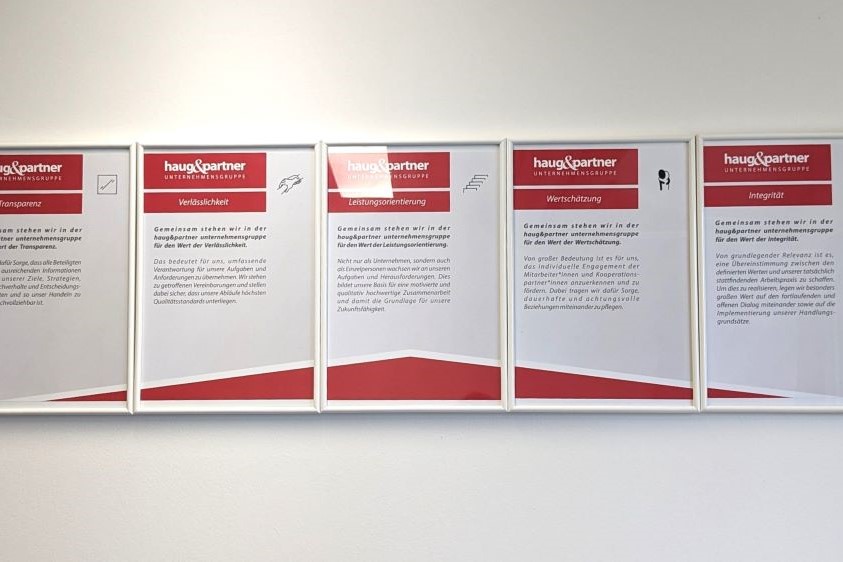 Neues Design der 5-teiligen Wertereihe der haug&partner unternehmensgruppe
